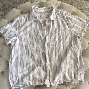 American Eagle Outfitters Pink and Gray Striped Button Down Shirt